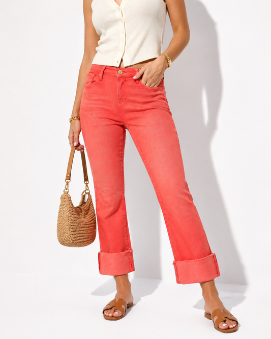 Dear John Salmon Cropped Jeans Size 27 | High Rise Straight Leg | Modern Color Denim