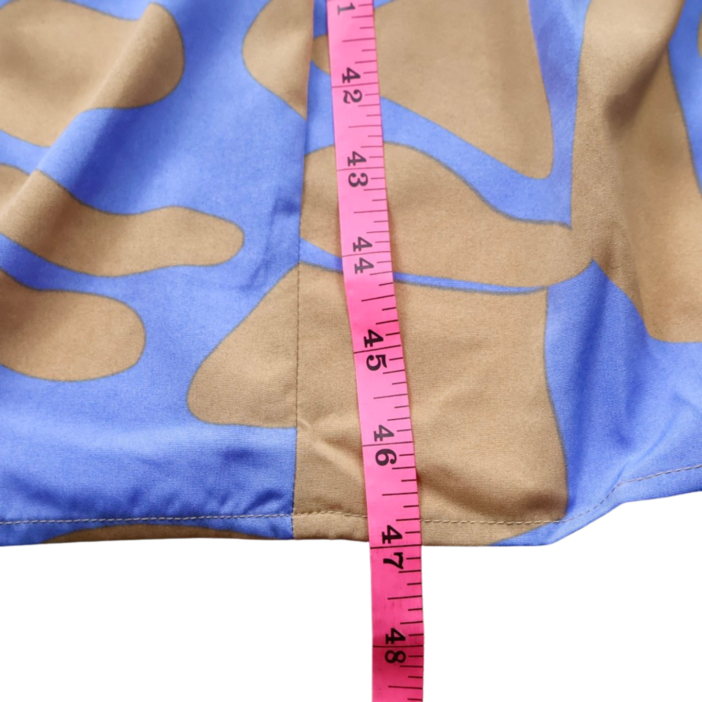 Pinch Abstract Print Midi Dress Blue & Tan Ruffle Sleeve Size Large