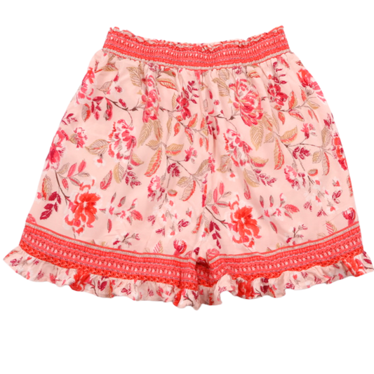 Blue Rain Floral Ruffle Shorts | Romantic Boho Elastic Waist | XS