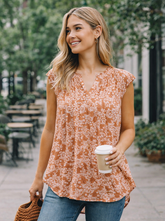 Monday Fun Floral Blouse – Effortless Boho Neutral | Size Medium