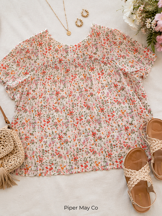 Black Tape Floral Textured Blouse – Soft Feminine Statement | Size X