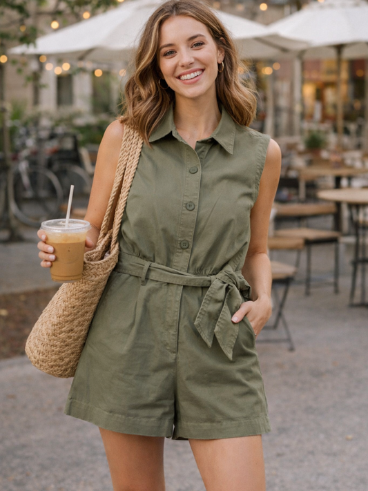 Abercrombie & Fitch Olive Utility Romper | Size XSP | Tailored Fit Essential