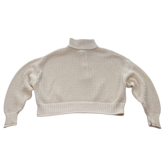 Aerie Cream Open Knit Sweater | Breathable Cotton Pullover | Relaxed Cropped Fit | Size M