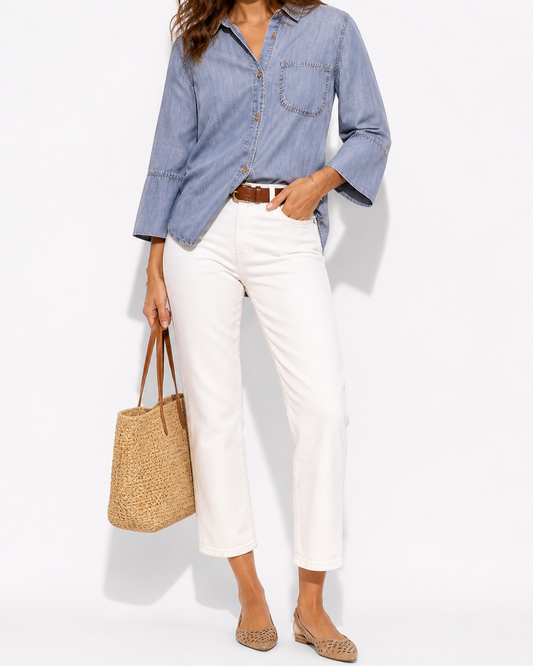 Bella Dahl Soft Denim Button Down Blouse – Light Wash | Size Small