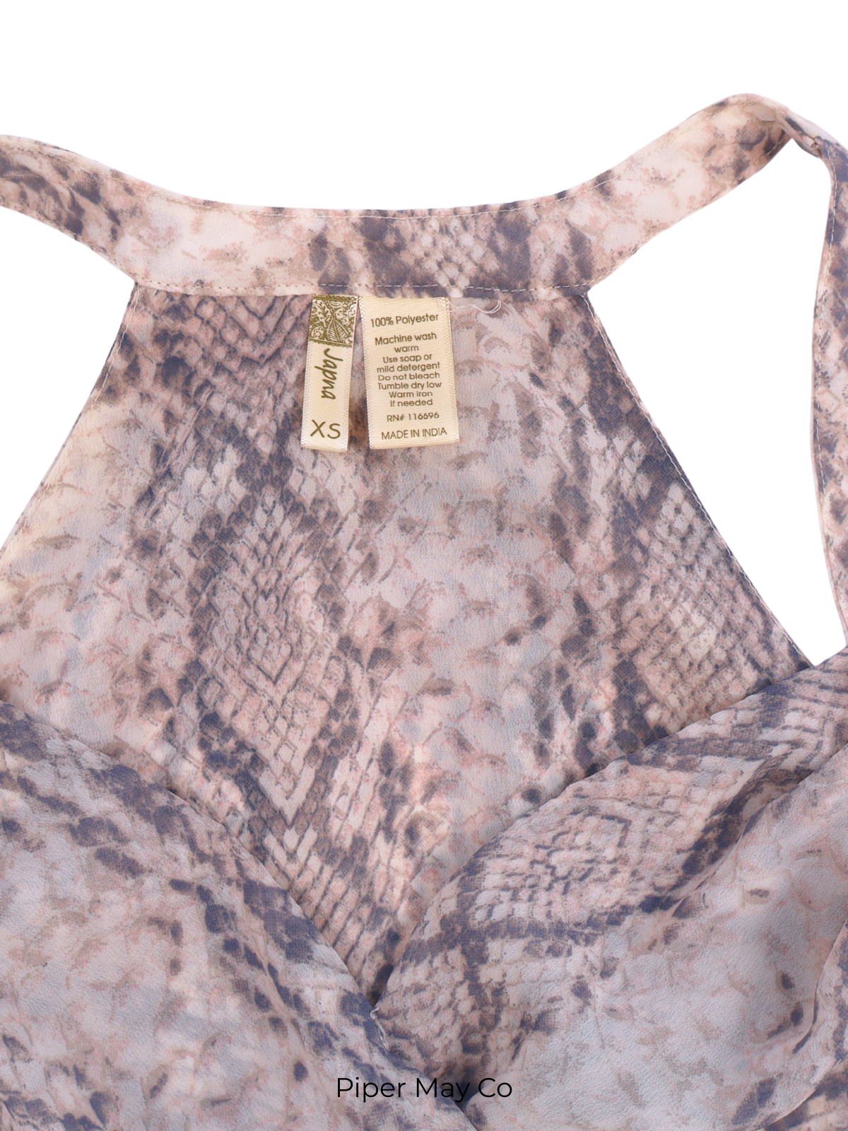 Japna Snake Print Halter Top – Draped High-Low Statement | XS