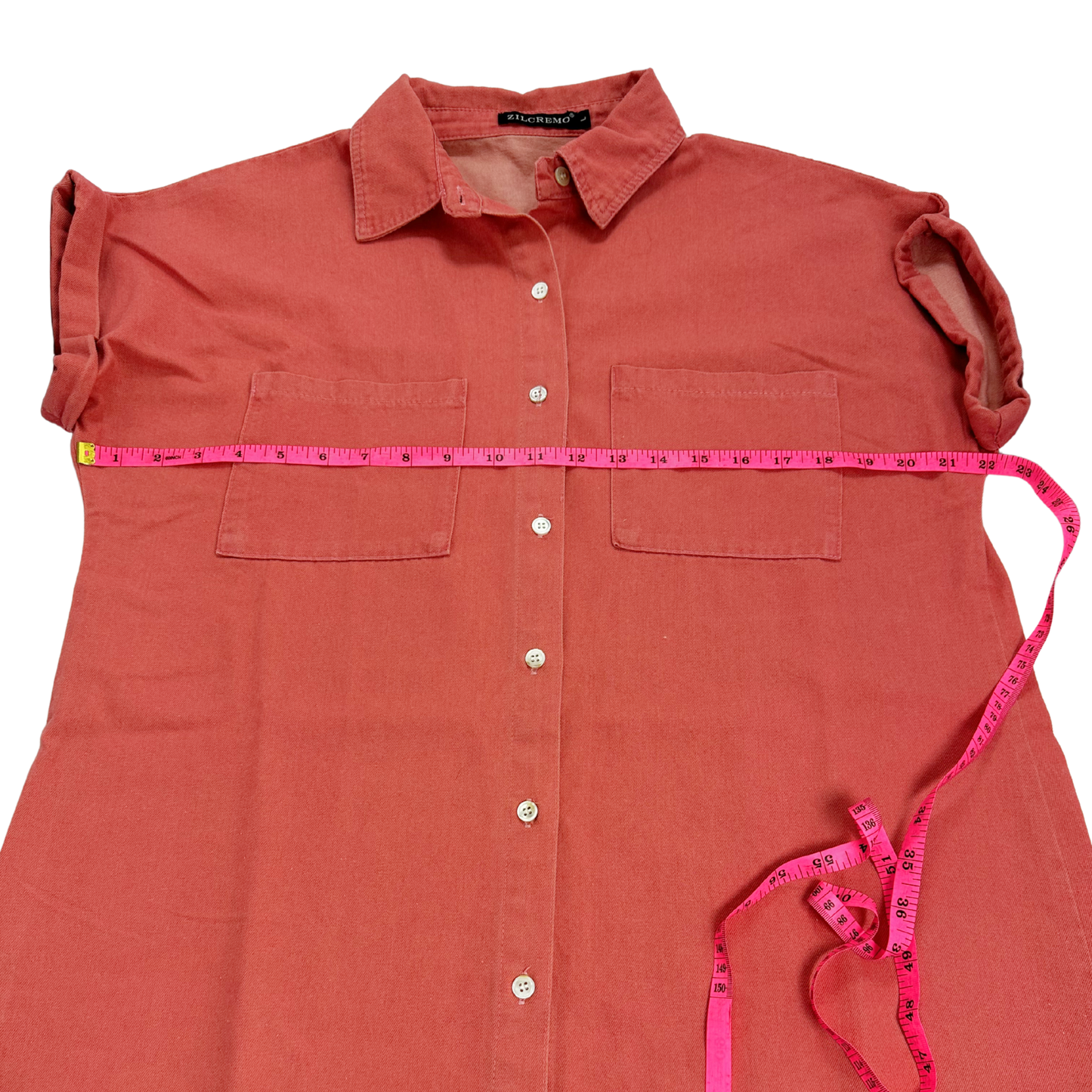 Zilcremo Button Front Shirt Dress – Salmon Pink – Size Large