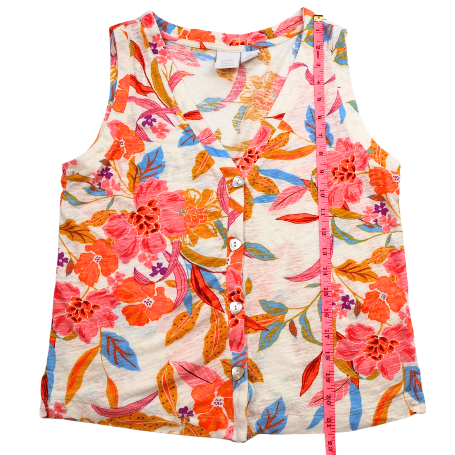 C & C California Floral Button Front Tank Top Size Medium