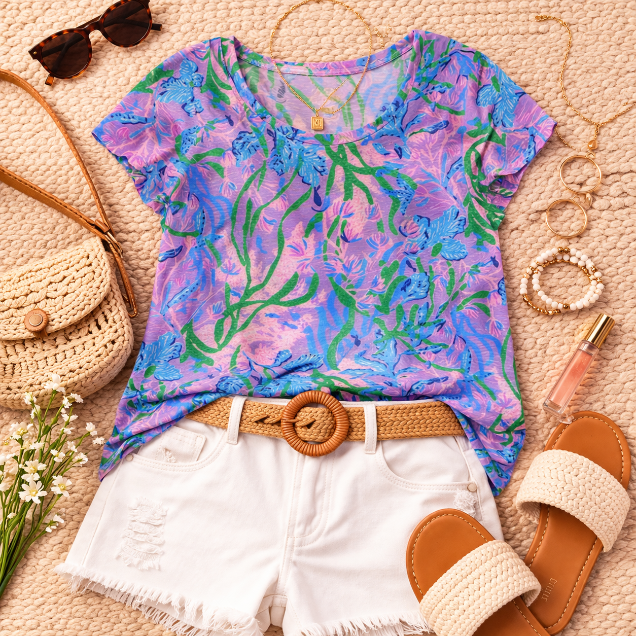 Lilly Pulitzer Floral Print Top – Pink Blue Tropical | Size XXS
