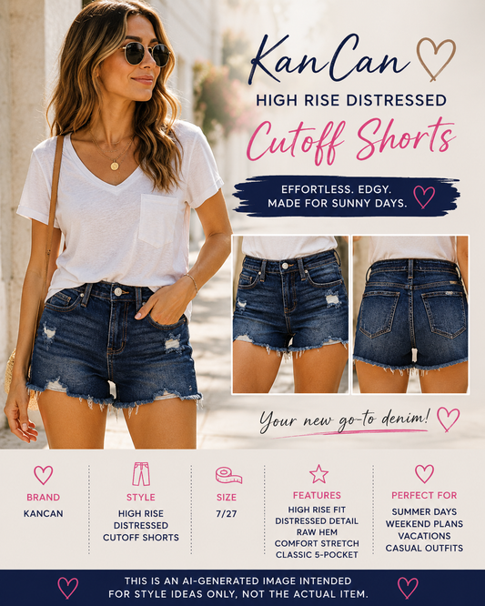 KanCan Distressed High Rise Denim Cutoff Shorts Dark Wash Size 7/27