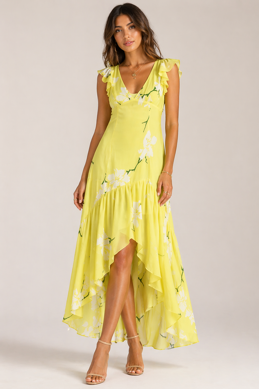 Free People She’s A Waterfall Yellow Floral Maxi Dress Size 0