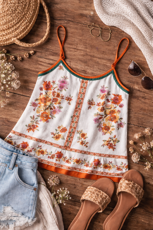 Blu Pepper Floral Tank Top – Ivory Multi | Size Small
