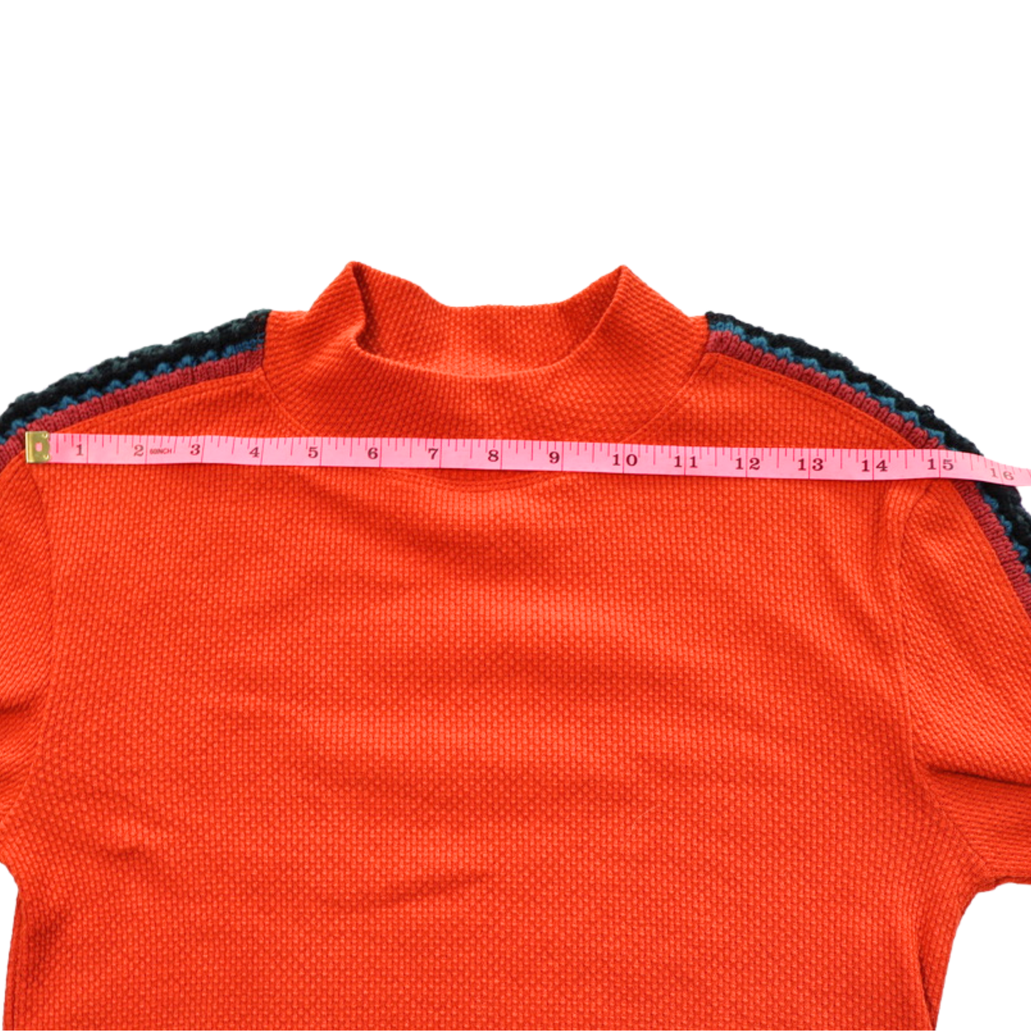 Free People Embroidered Sleeve Thermal Top – Red Statement Piece Size Small