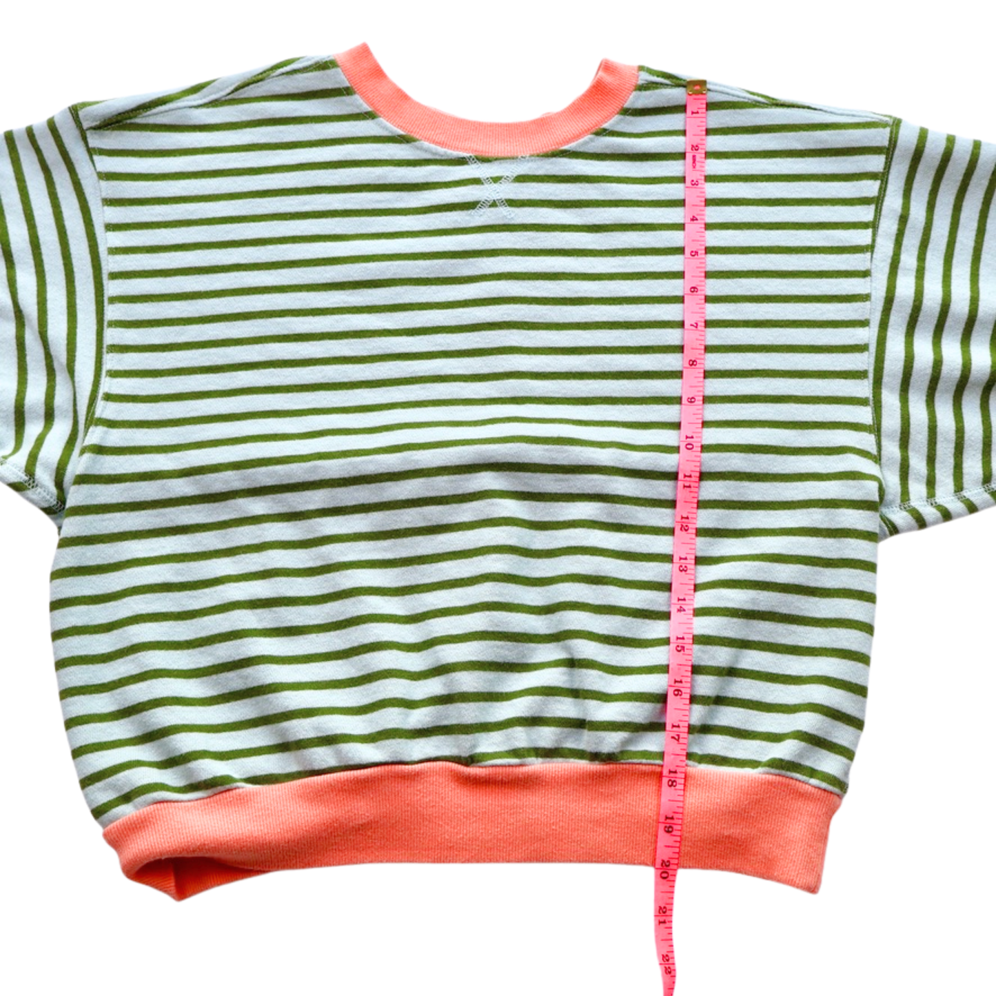 Pilcro Striped Pullover – Green Stripe with Coral Trim | Anthropologie | Size Small | Statement Spring Staple