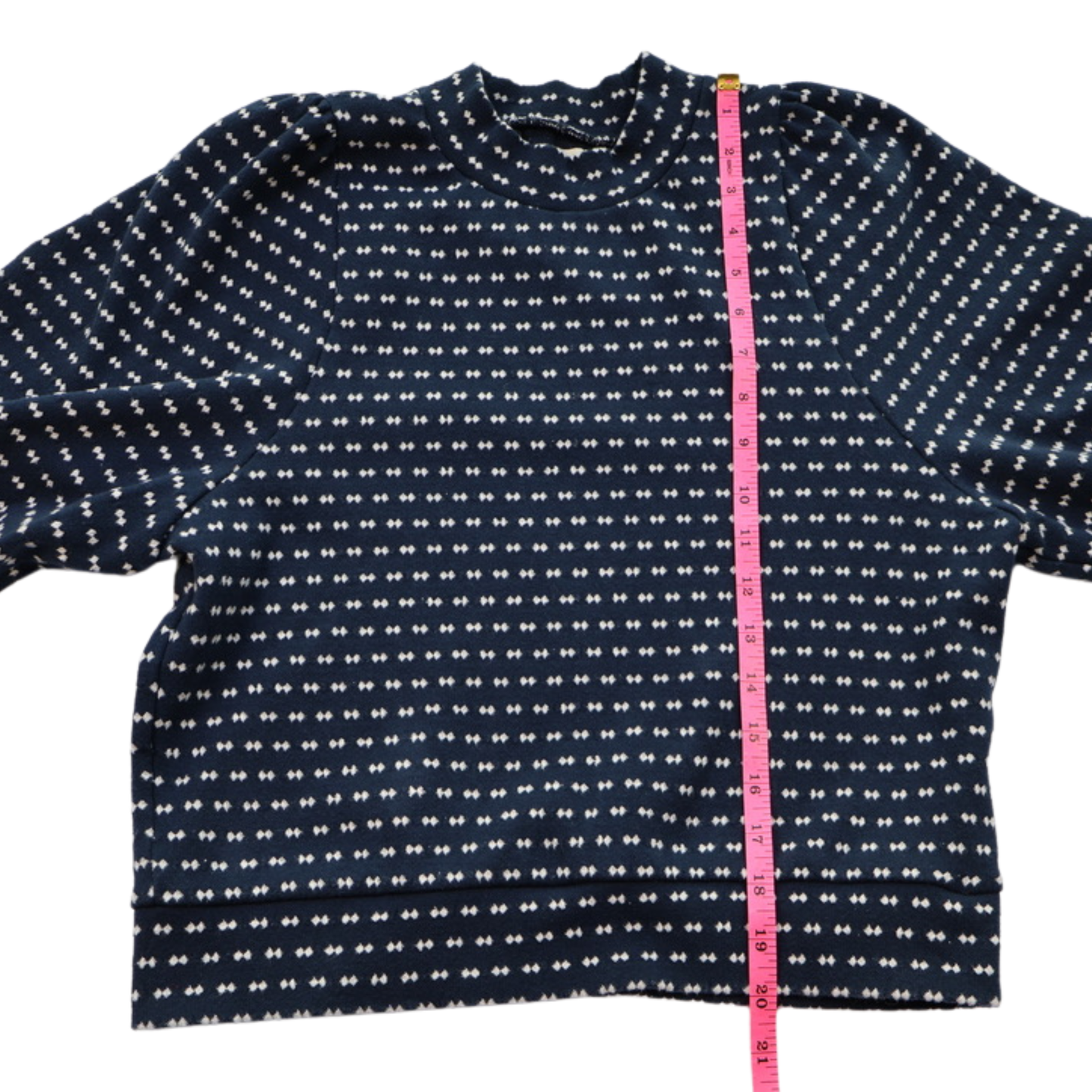 Madewell Textured Balloon Sleeve Knit Top XS | Navy Patterned Statement Sweater