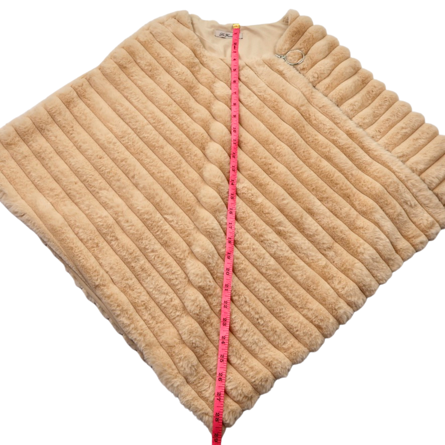 La Fiorentina Faux Fur Shawl Poncho Tan One Size Zip Front Luxe Wrap