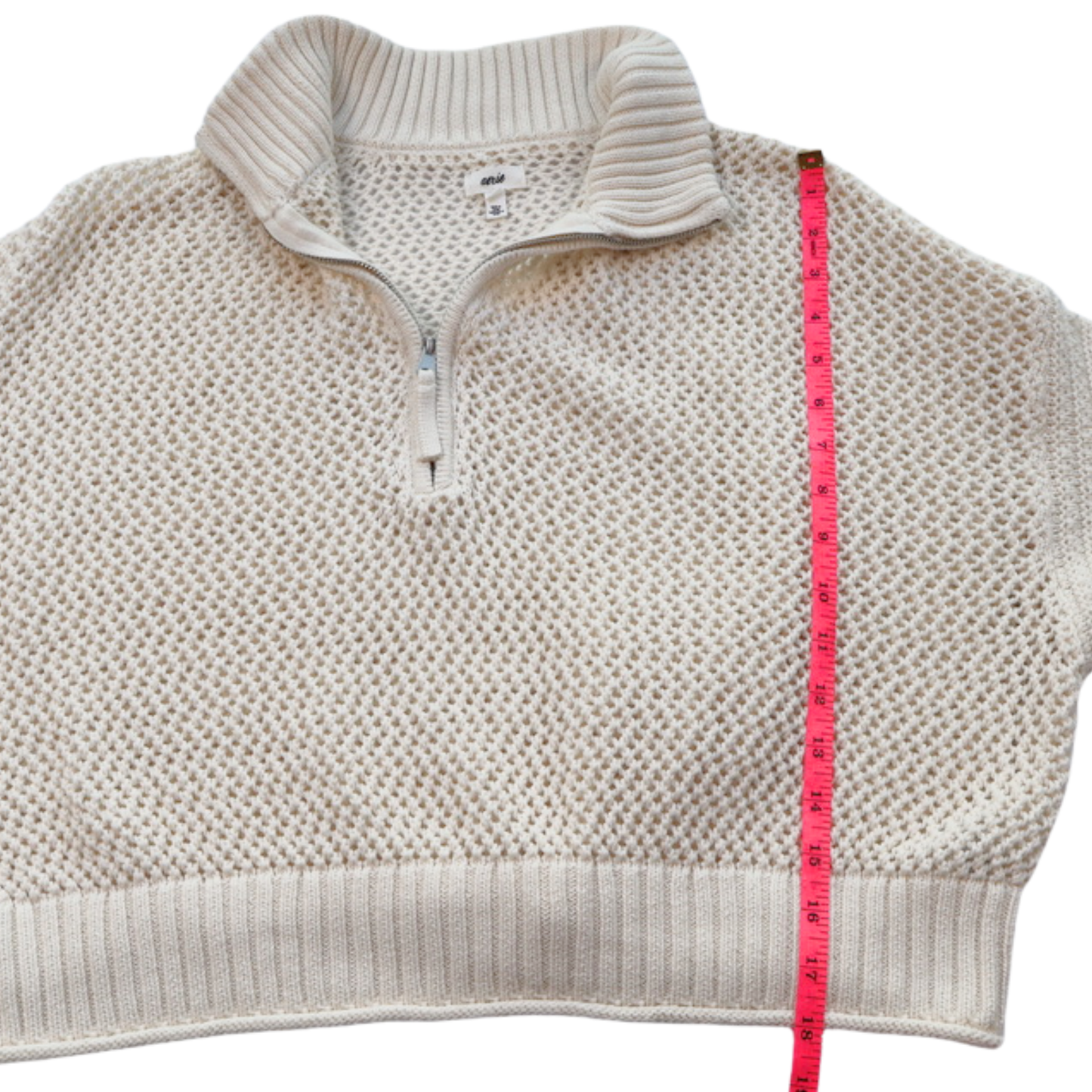 Aerie Cream Open Knit Sweater | Breathable Cotton Pullover | Relaxed Cropped Fit | Size M