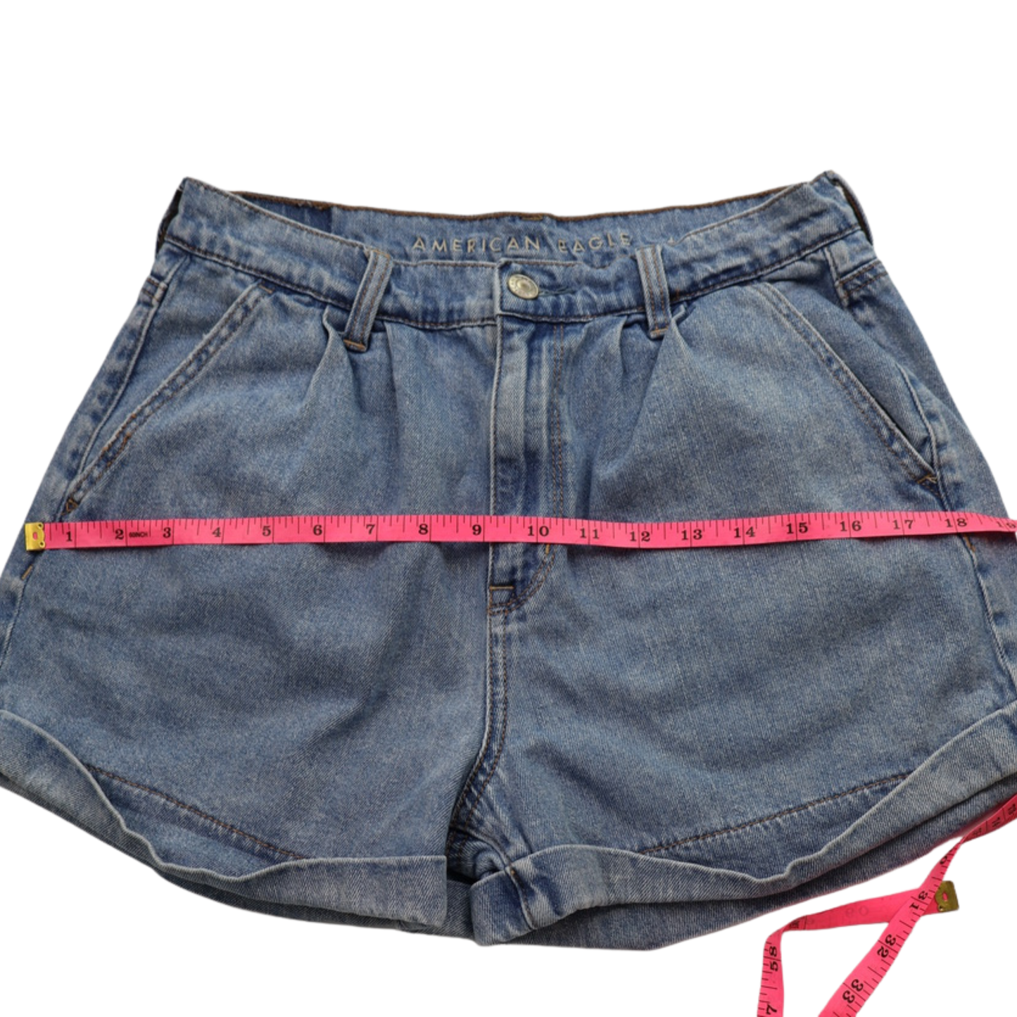 American Eagle High-Rise Denim Shorts – Size 6 – Light Wash Cuffed Casual Fit