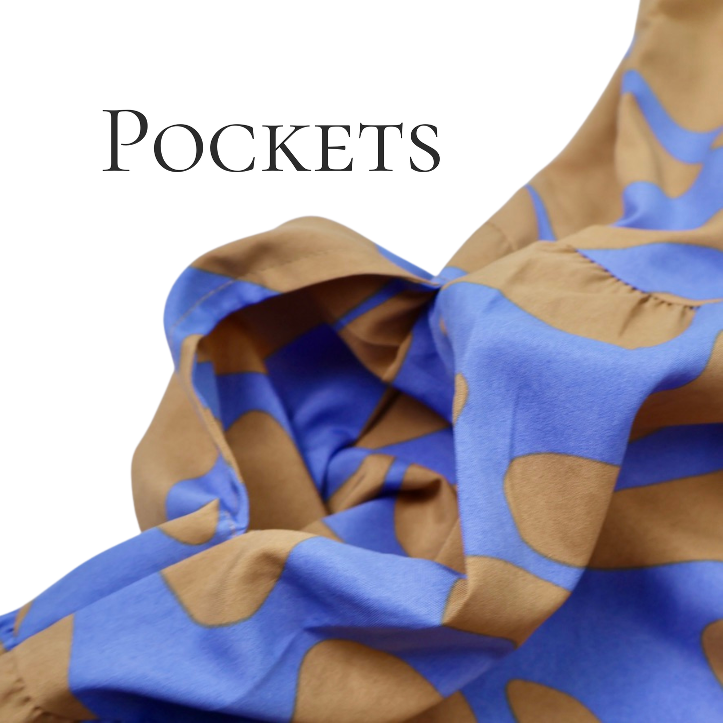 Pinch Abstract Print Midi Dress Blue & Tan Ruffle Sleeve Size Large