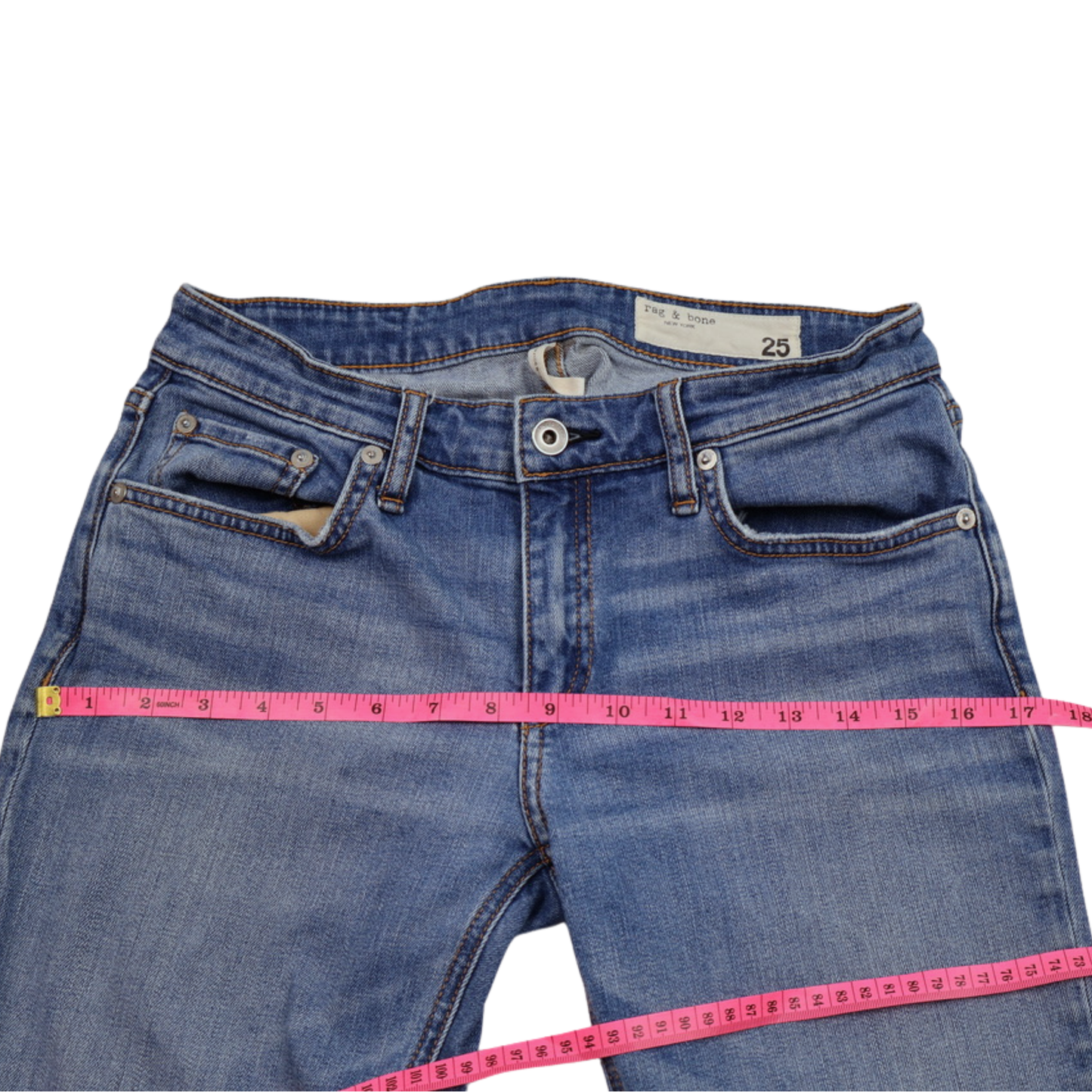 Rag & Bone Distressed Skinny Jeans – Size 25 – Medium Wash Raw Hem Denim