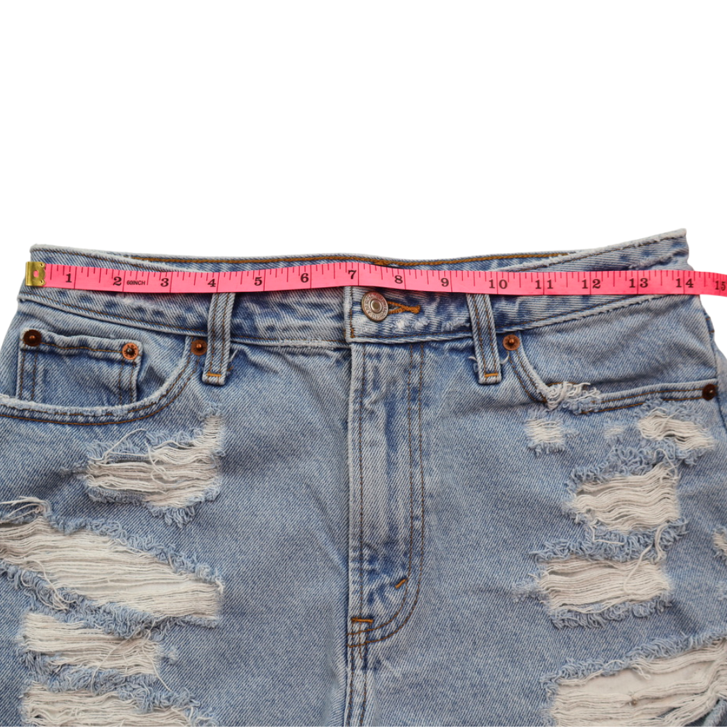 Abercrombie & Fitch High Rise Distressed Denim Shorts Size 27 / 4 | Raw Hem Festival Cutoffs