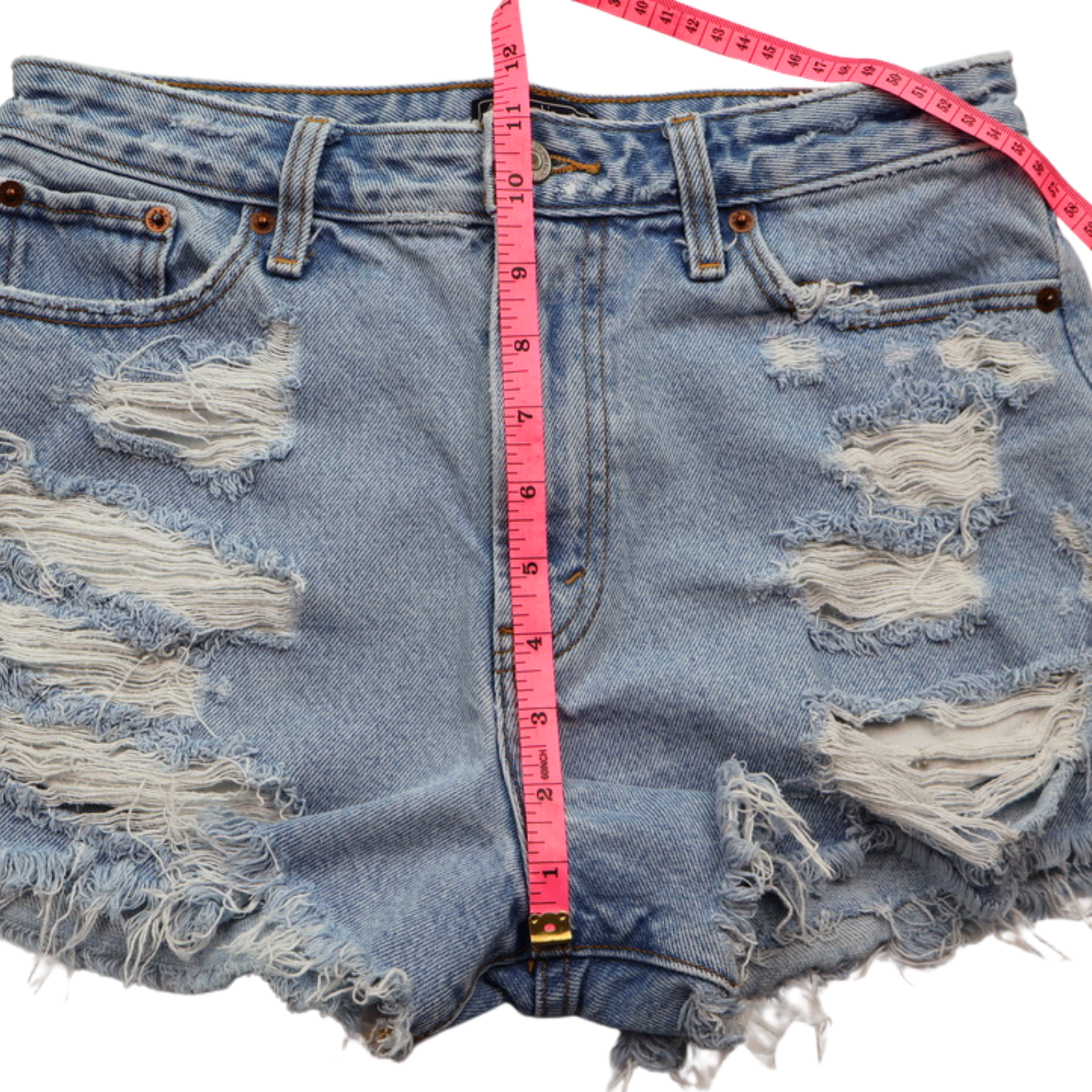 Abercrombie & Fitch High Rise Distressed Denim Shorts Size 27 / 4 | Raw Hem Festival Cutoffs