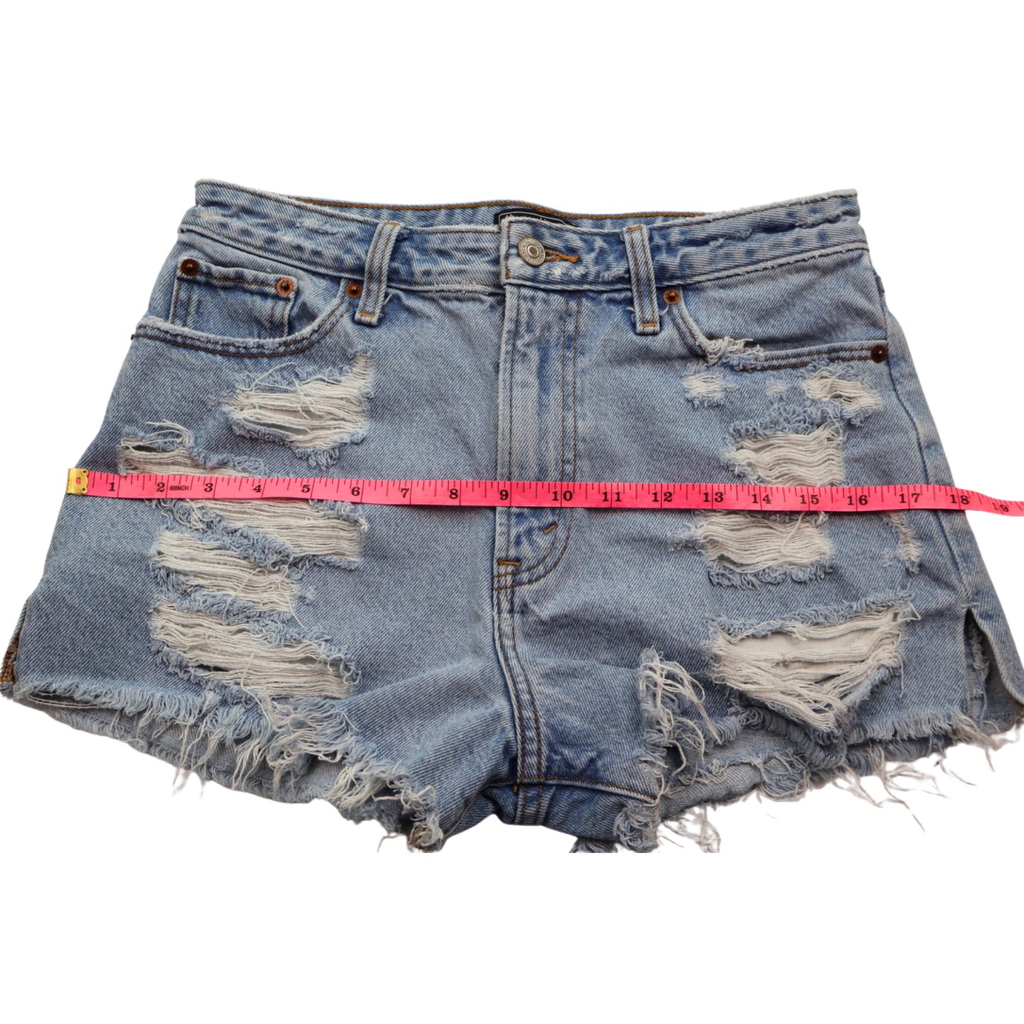 Abercrombie & Fitch High Rise Distressed Denim Shorts Size 27 / 4 | Raw Hem Festival Cutoffs