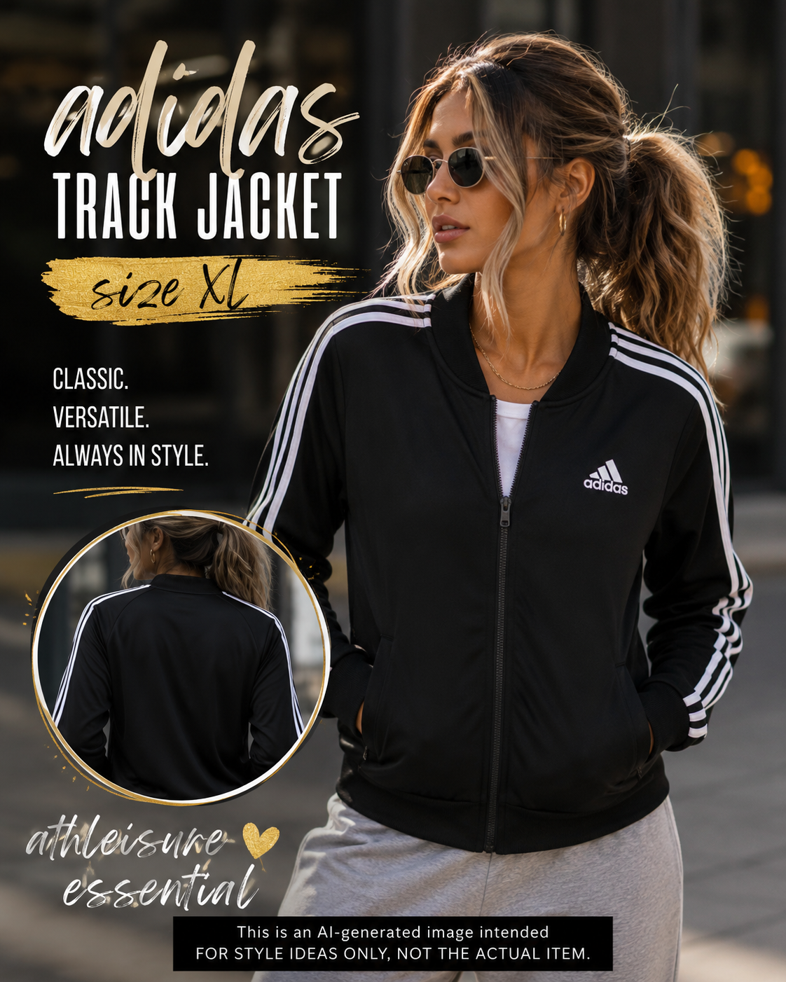 Adidas Black 3 Stripe Track Jacket XL Full Zip Athletic Athleisure