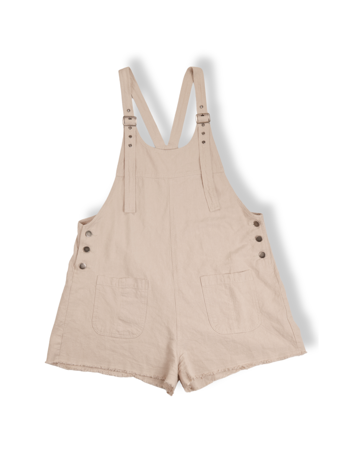 Emory Park Overall Romper Size L | Beige Utility Shortalls w/ Adjustable Straps