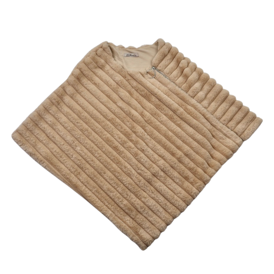 La Fiorentina Faux Fur Shawl Poncho Tan One Size Zip Front Luxe Wrap