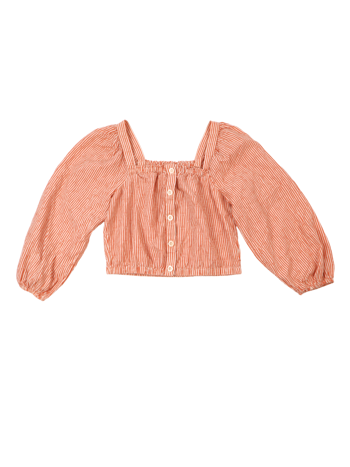 Madewell Orange Stripe Puff Sleeve Crop Blouse – Square Neck Feminine Top (Size XS)