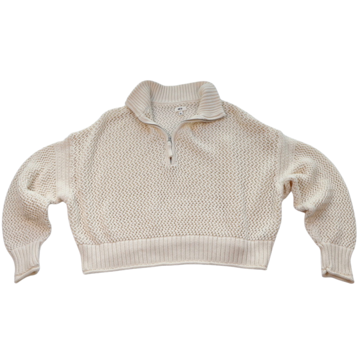 Aerie Cream Open Knit Sweater | Breathable Cotton Pullover | Relaxed Cropped Fit | Size M