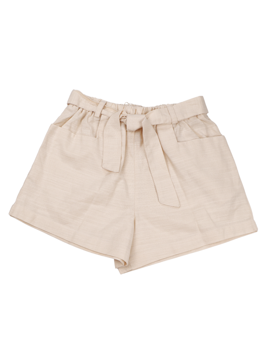 Copper Key Girls Beige Paperbag Waist Shorts Size M Linen Look