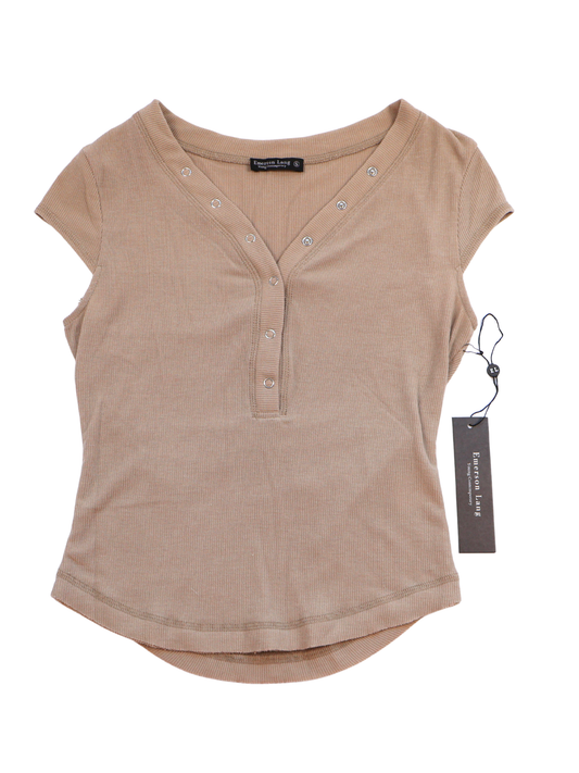 Emerson Lang Ribbed Henley Tee – NWT | Minimalist Essential | Size Small