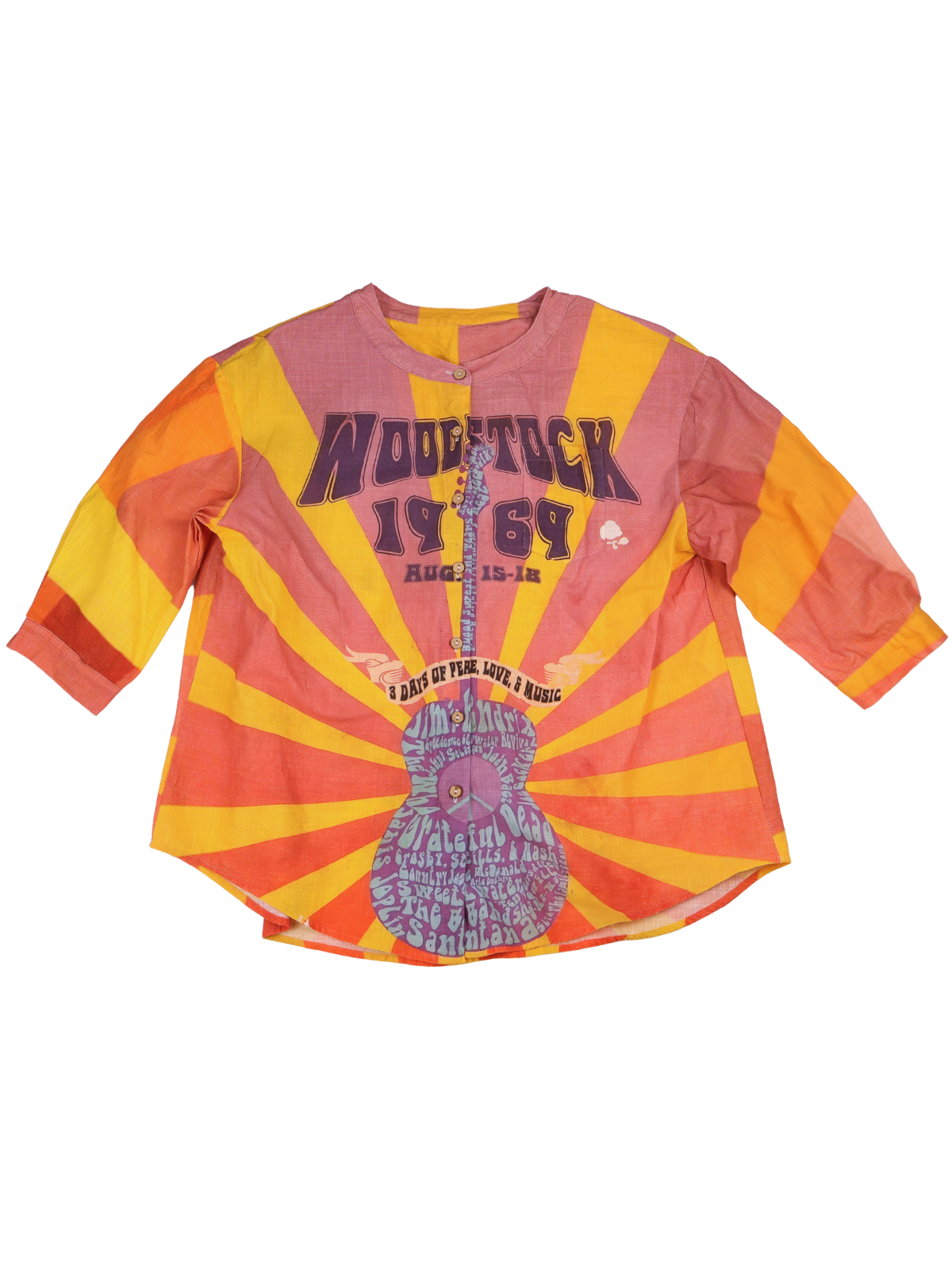 Woodstock 1969 Psychedelic Graphic Linen Blend Top Size Small