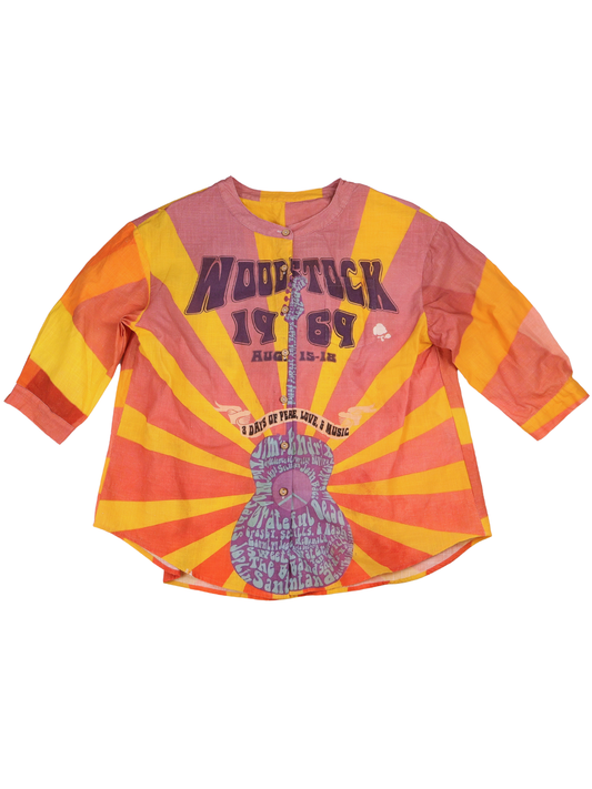 Woodstock 1969 Psychedelic Graphic Linen Blend Top Size Small