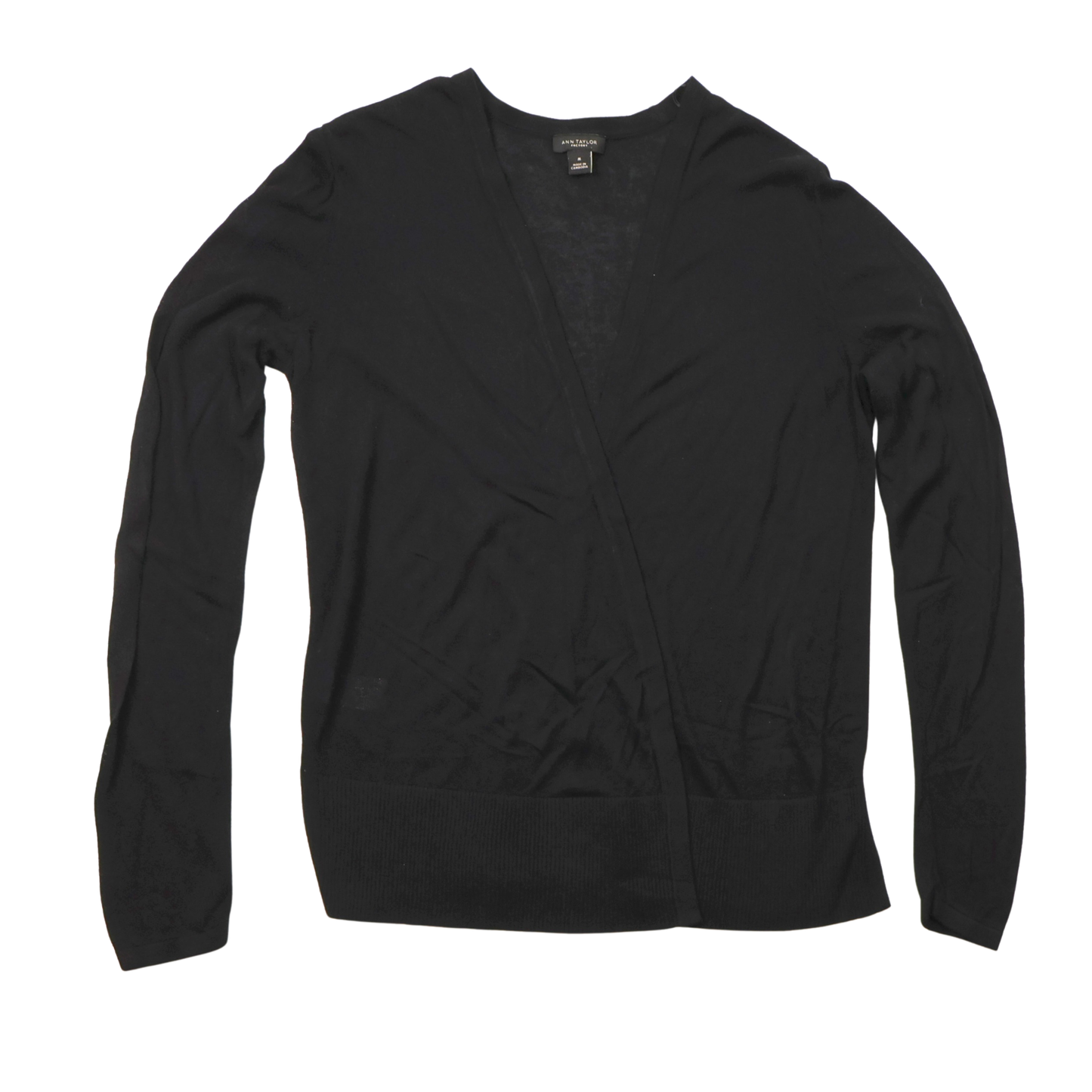 Ann Taylor Black Wrap Cardigan Sweater – Size Medium – Classic Lightweight Layer