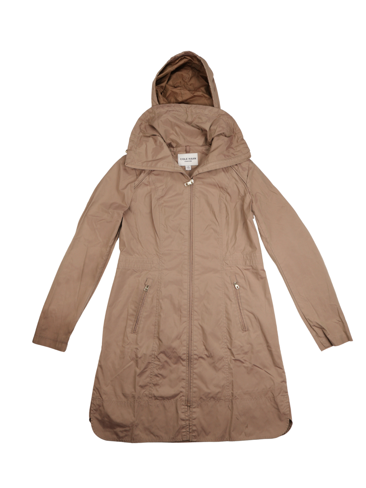 Cole Haan Packable Beige Rain Jacket – Lightweight Hooded Coat | Size Small