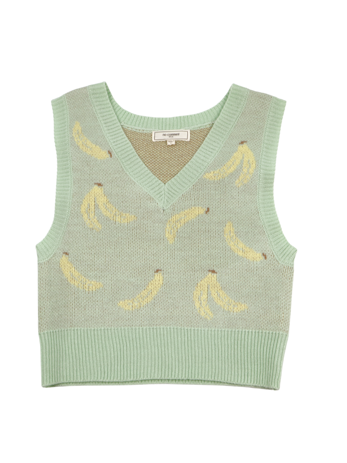 No Comment Banana Print Sweater Vest – Playful Statement Knit (Size Large)