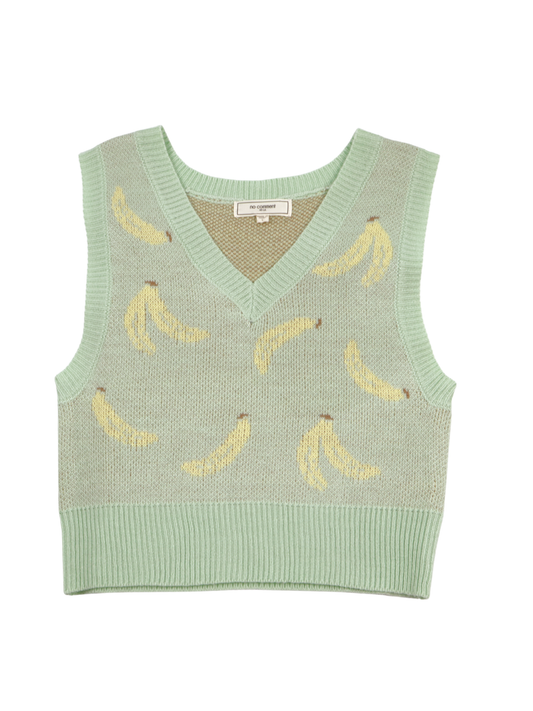 No Comment Banana Print Sweater Vest – Playful Statement Knit (Size Large)