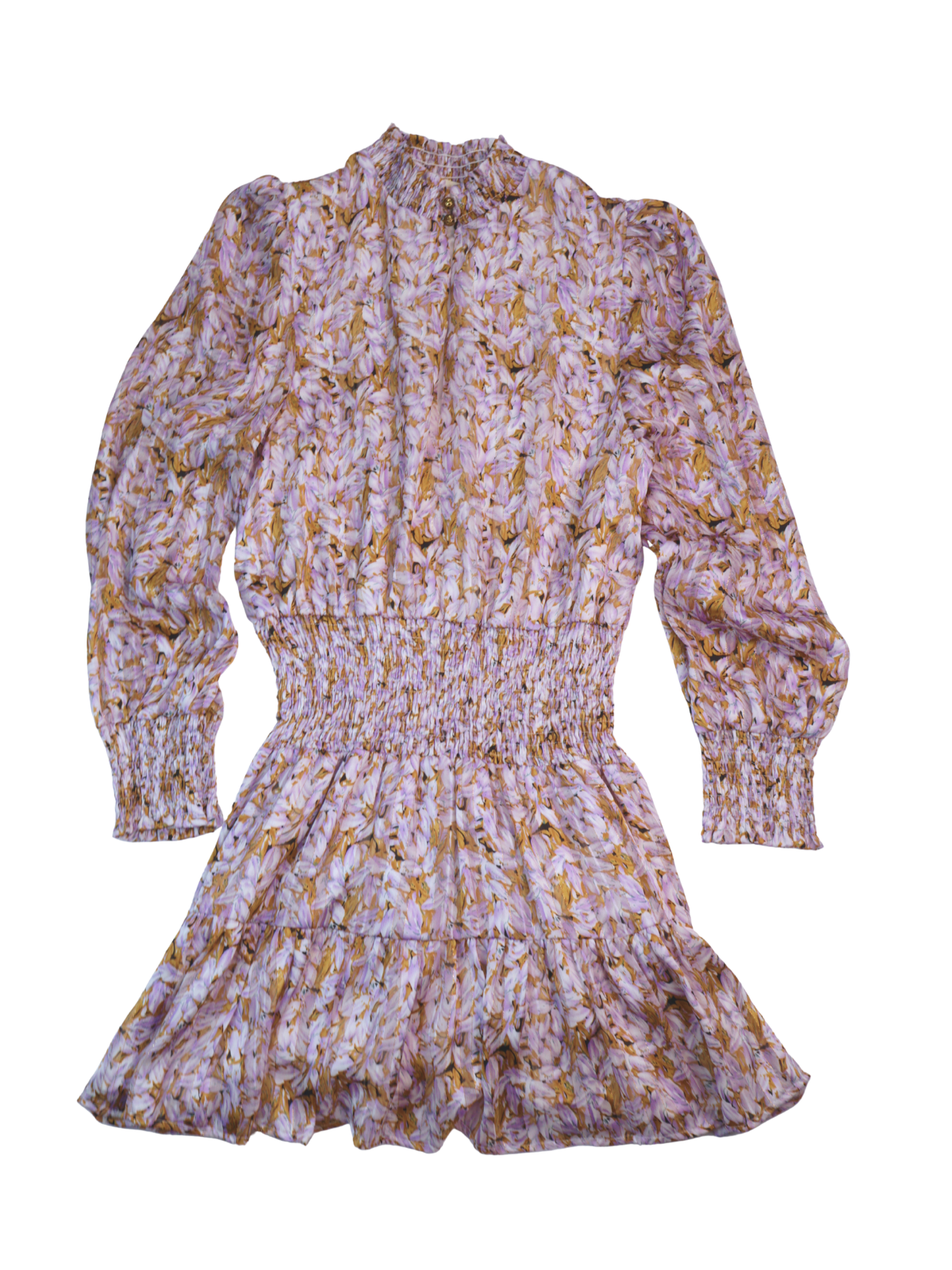 Franco Purple & Gold Metallic Dress – Romantic Smocked Waist Mini | Size Large