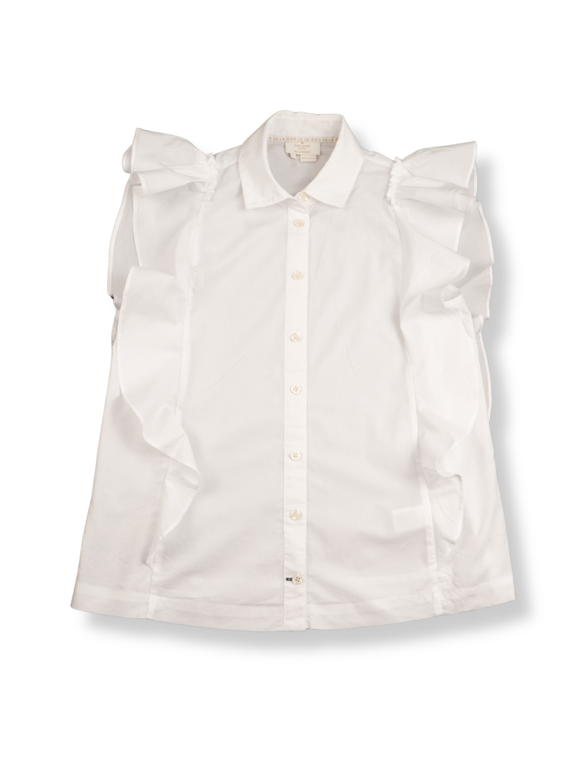 Kate Spade White Ruffle Blouse Size XS | Sleeveless Button Front Feminine Top