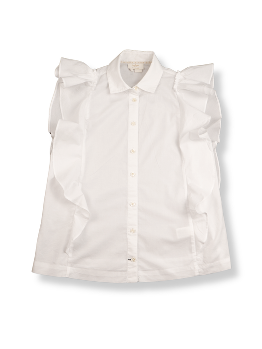 Kate Spade White Ruffle Blouse Size XS | Sleeveless Button Front Feminine Top