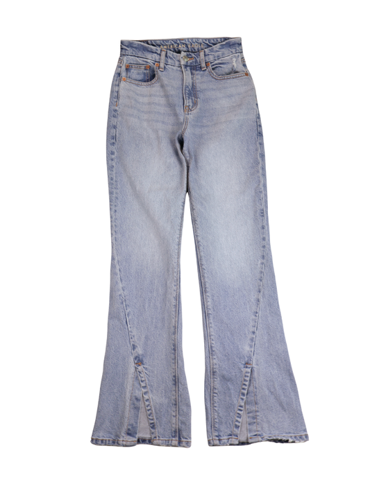 American Eagle Flare Jeans Size 0 | High Rise Front Slit Denim | Trend Fit