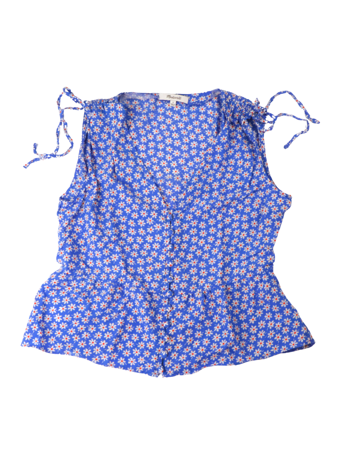 Madewell Blue Daisy Floral Tank Top | Tie Shoulder Peplum Blouse | Size 2