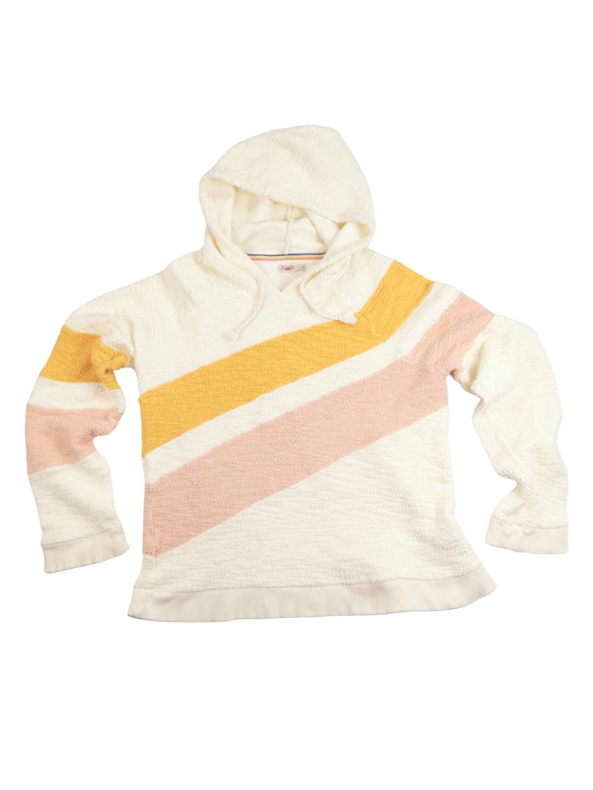 Faherty Vista Hoodie Sweater – Cream Striped Cozy Knit | Size Large