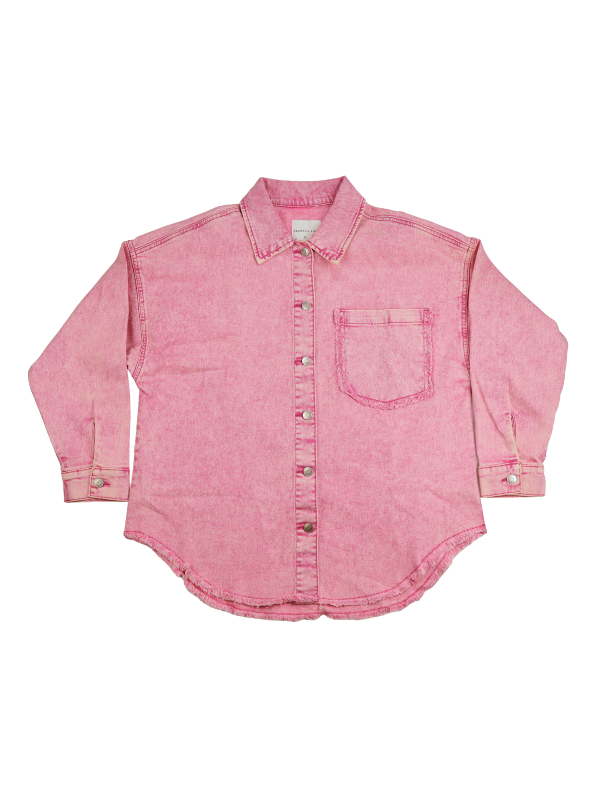 Celebrity Pink Oversized Pink Denim Jacket – Frayed Hem Statement Layer (Size Large)