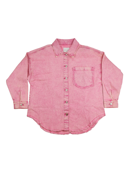 Celebrity Pink Oversized Pink Denim Jacket – Frayed Hem Statement Layer (Size Large)