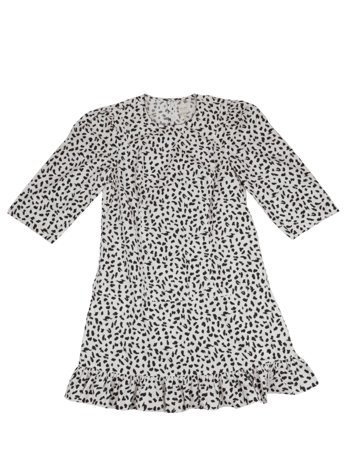 La Vie Printed Ruffle Hem Mini Dress Black White XS