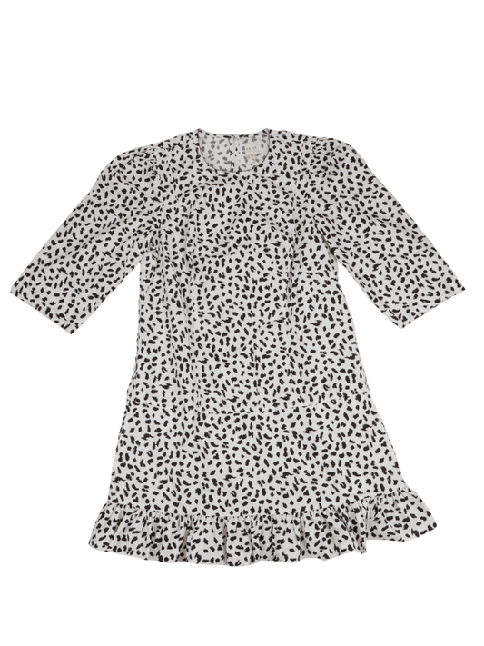 La Vie Printed Ruffle Hem Mini Dress Black White XS