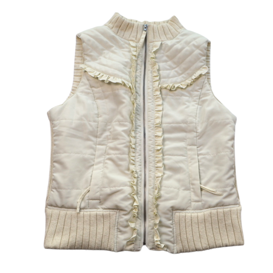I.N. Studio Quilted Ruffle Zip Vest Cream Size Large Cozy Chic Layer